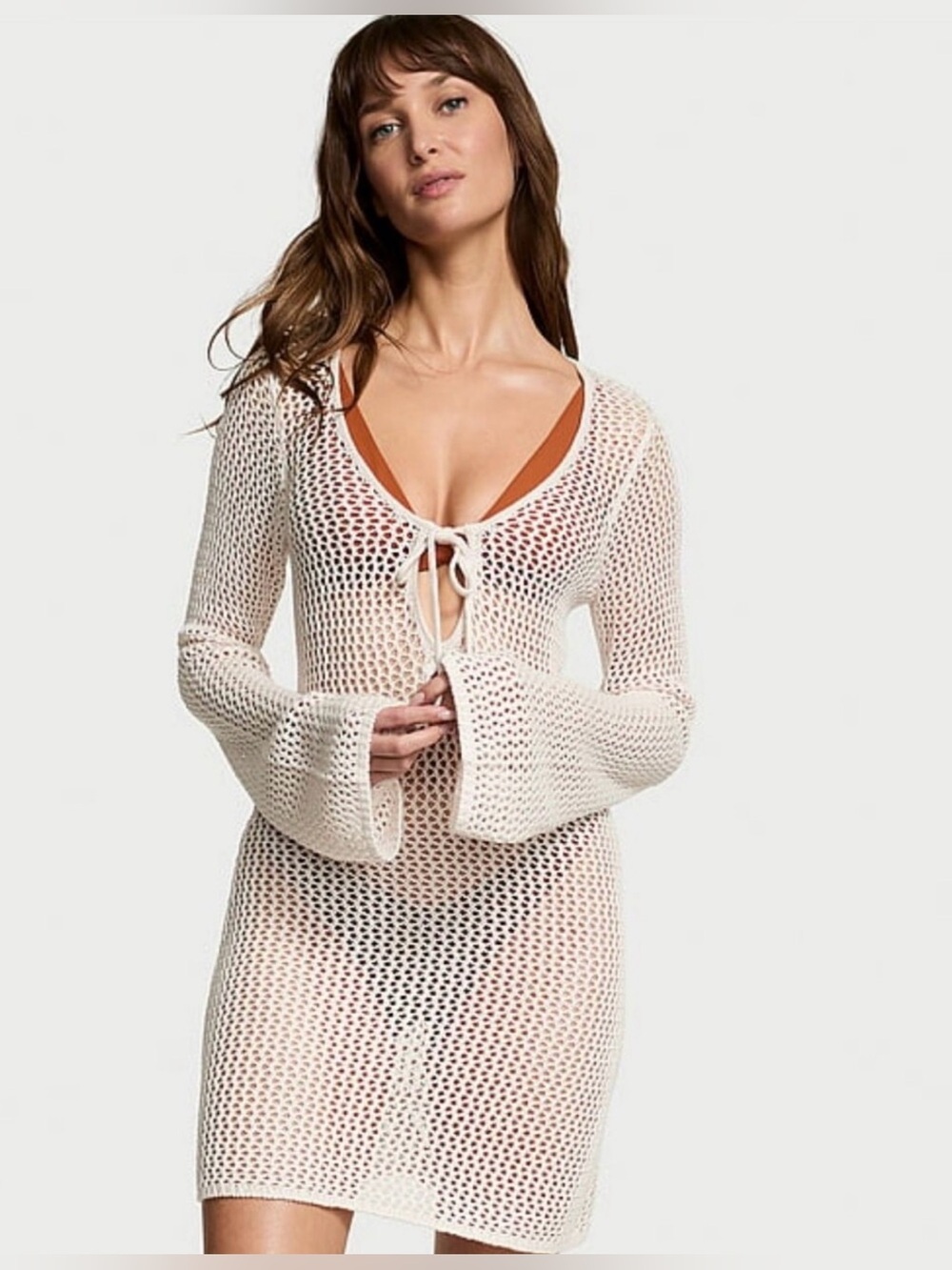 Victoria’s Secret Cream Crochet Tie-Front Swim Cover-Up Dress